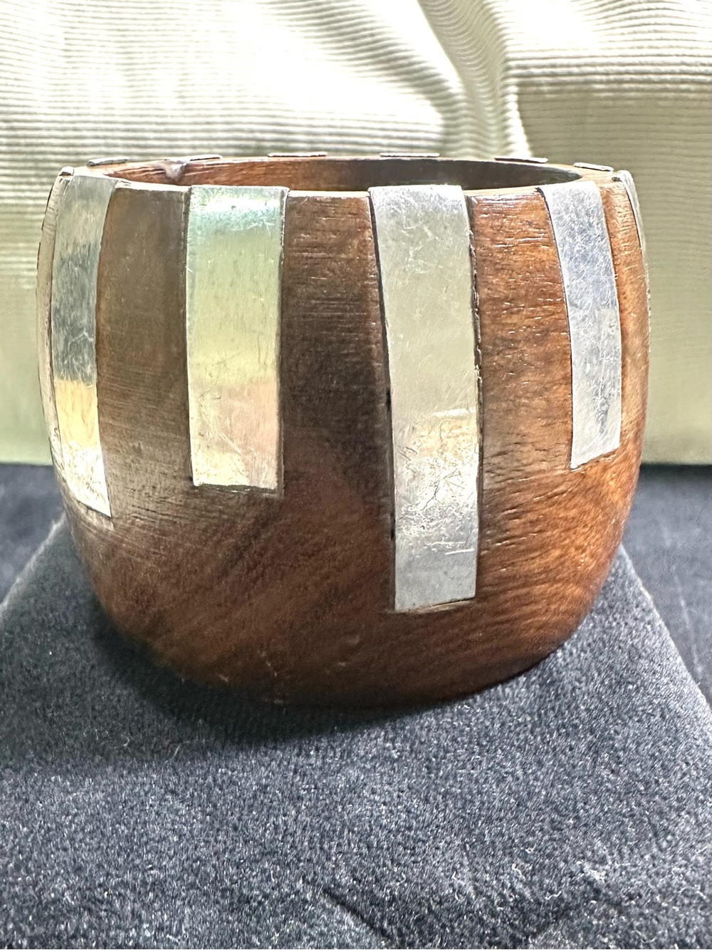 🔥RARE: Vtg Wood & Silver Key Board Style Bangle